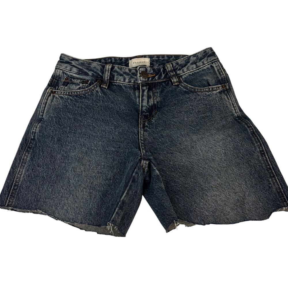 PacSun Denim Shorts Womens 28 Blue Raw Hem High Rise Acid Wash